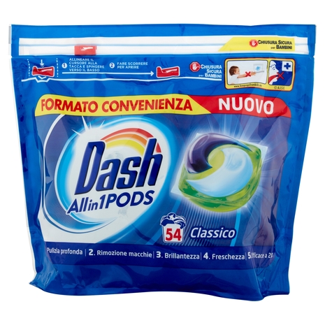Dash PODS Allin1 Detersivo Lavatrice in Capsule Classico 54 Lavaggi